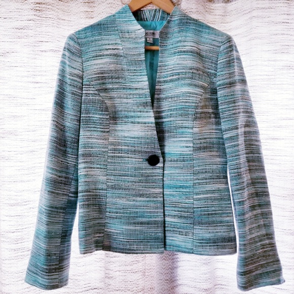 Jones Studio Tweed Blazer Teal Multi 4 - Picture 2 of 8